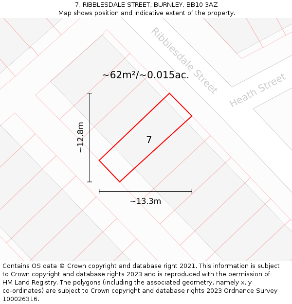 7, RIBBLESDALE STREET, BURNLEY, BB10 3AZ: Plot and title map