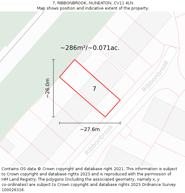 7, RIBBONBROOK, NUNEATON, CV11 4LN: Plot and title map