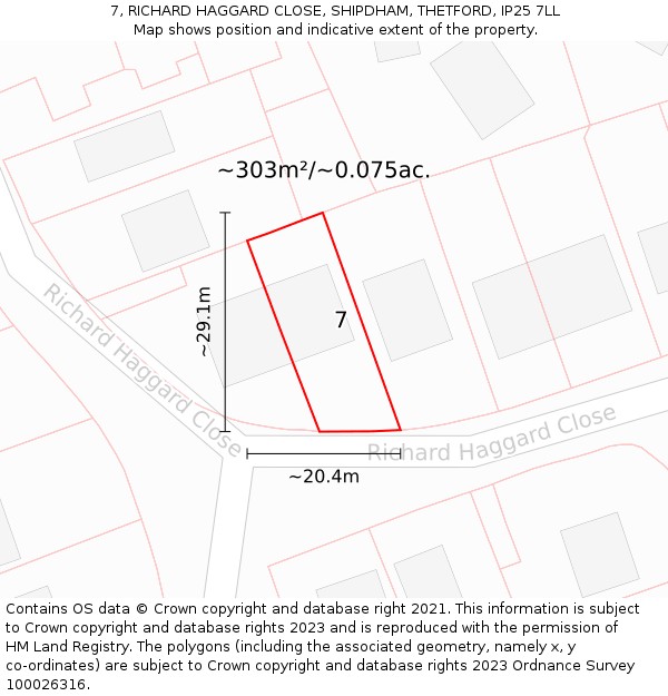 7, RICHARD HAGGARD CLOSE, SHIPDHAM, THETFORD, IP25 7LL: Plot and title map