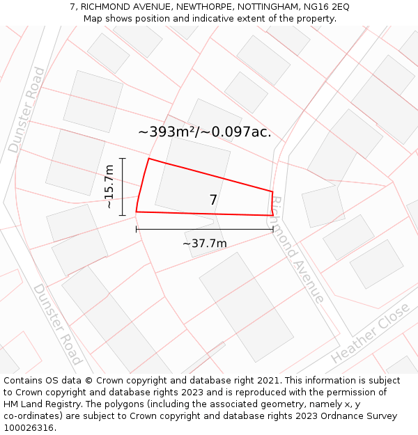 7, RICHMOND AVENUE, NEWTHORPE, NOTTINGHAM, NG16 2EQ: Plot and title map