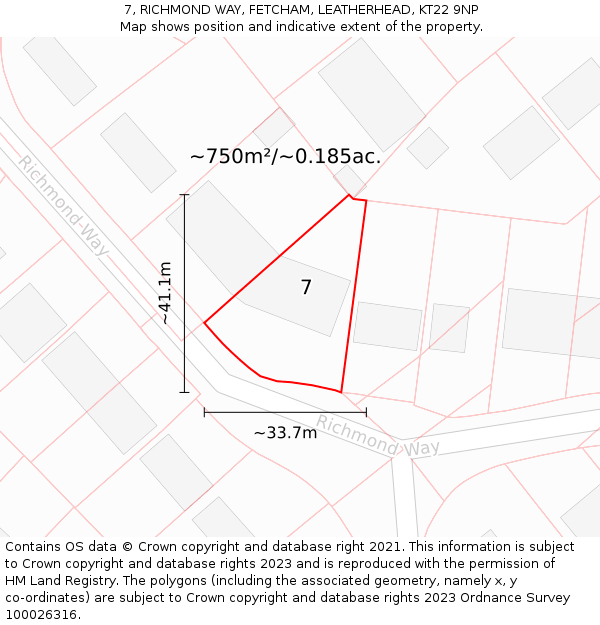 7, RICHMOND WAY, FETCHAM, LEATHERHEAD, KT22 9NP: Plot and title map