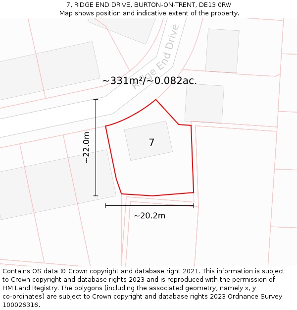 7, RIDGE END DRIVE, BURTON-ON-TRENT, DE13 0RW: Plot and title map
