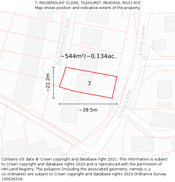 7, RIDGEMOUNT CLOSE, TILEHURST, READING, RG31 6YZ: Plot and title map