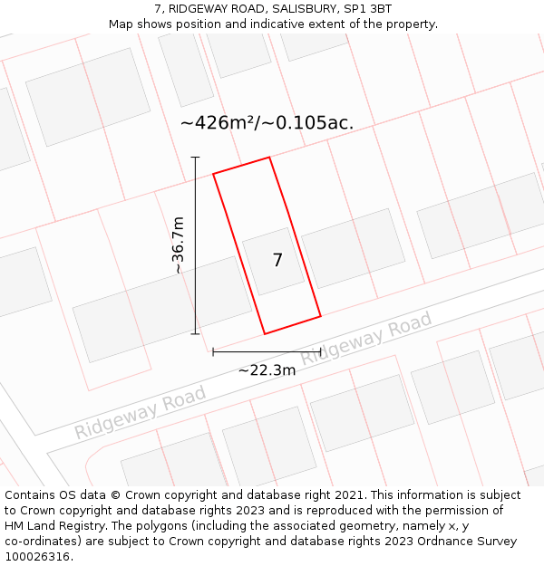 7, RIDGEWAY ROAD, SALISBURY, SP1 3BT: Plot and title map