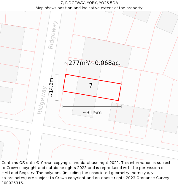 7, RIDGEWAY, YORK, YO26 5DA: Plot and title map