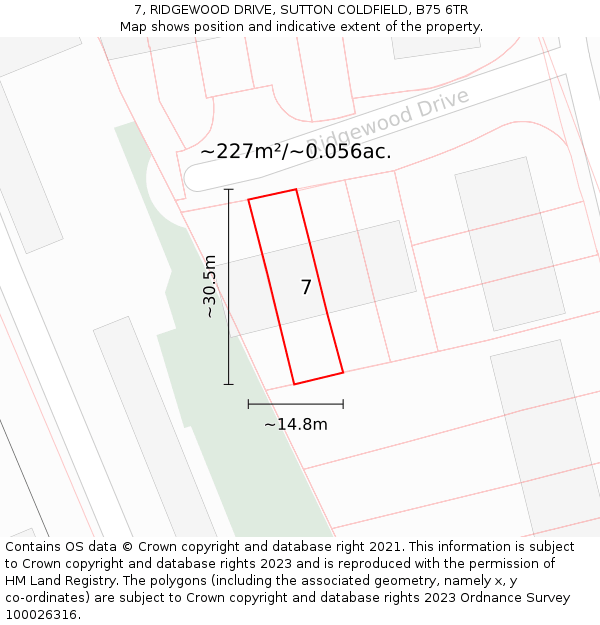 7, RIDGEWOOD DRIVE, SUTTON COLDFIELD, B75 6TR: Plot and title map