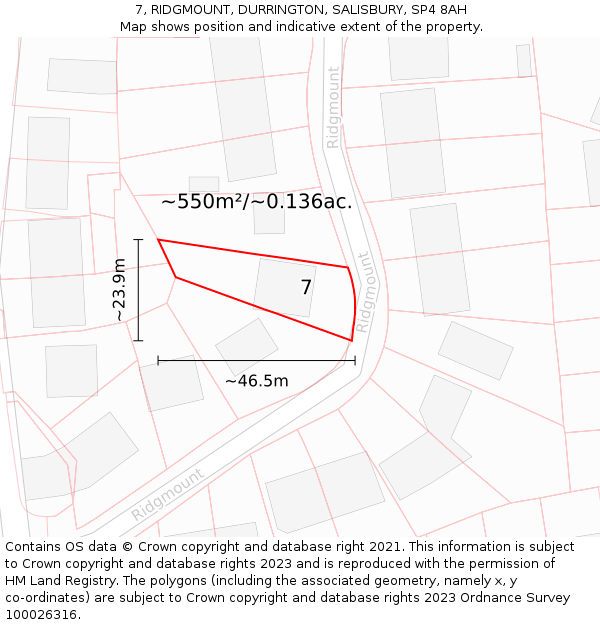 7, RIDGMOUNT, DURRINGTON, SALISBURY, SP4 8AH: Plot and title map