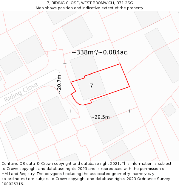 7, RIDING CLOSE, WEST BROMWICH, B71 3SG: Plot and title map