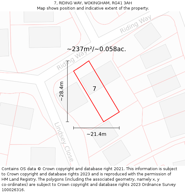 7, RIDING WAY, WOKINGHAM, RG41 3AH: Plot and title map