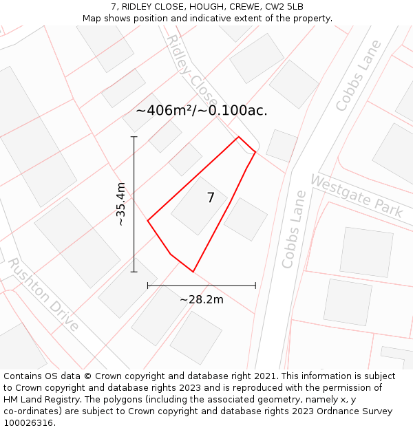 7, RIDLEY CLOSE, HOUGH, CREWE, CW2 5LB: Plot and title map