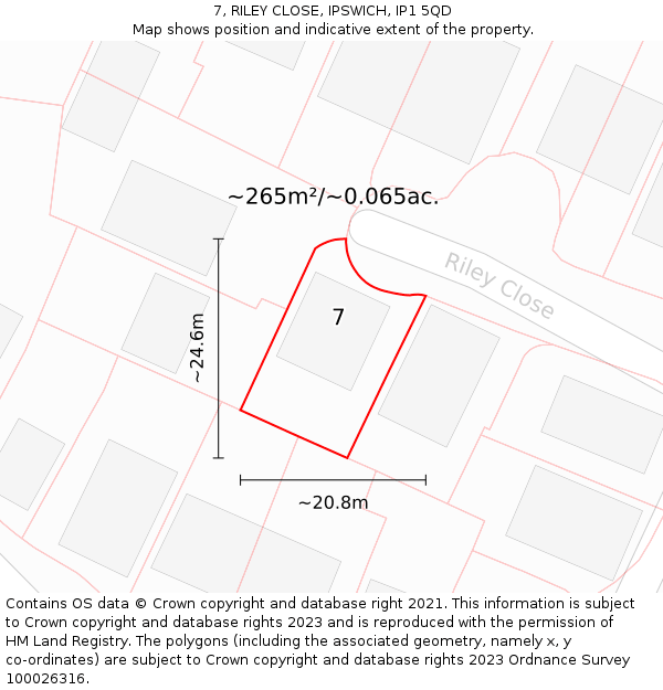 7, RILEY CLOSE, IPSWICH, IP1 5QD: Plot and title map