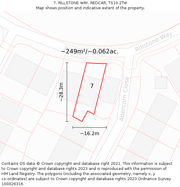 7, RILLSTONE WAY, REDCAR, TS10 2TW: Plot and title map