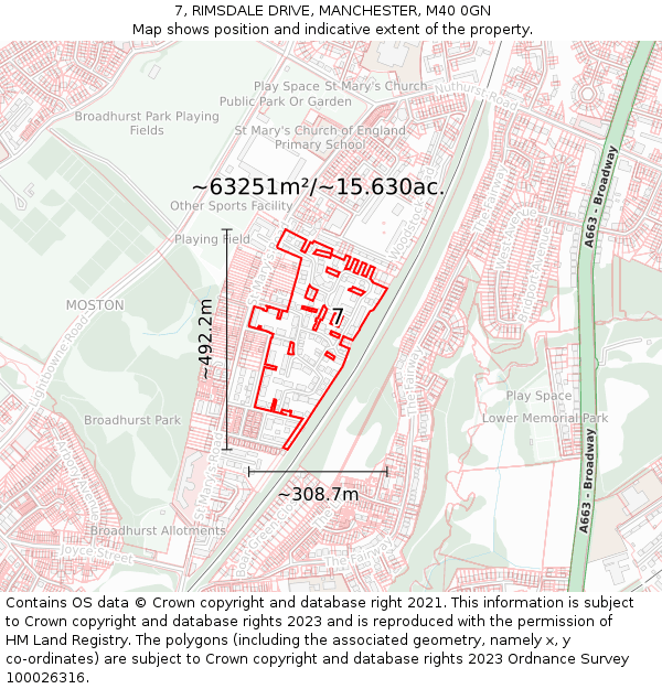 7, RIMSDALE DRIVE, MANCHESTER, M40 0GN: Plot and title map