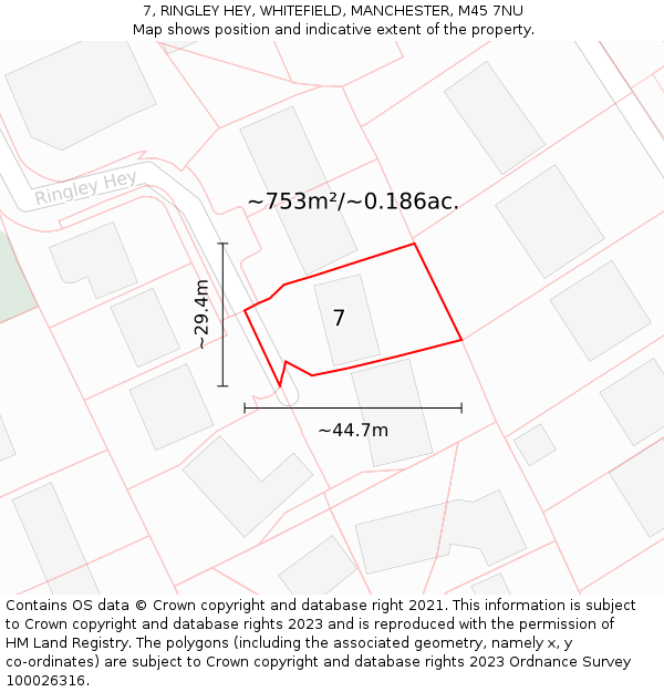 7, RINGLEY HEY, WHITEFIELD, MANCHESTER, M45 7NU: Plot and title map