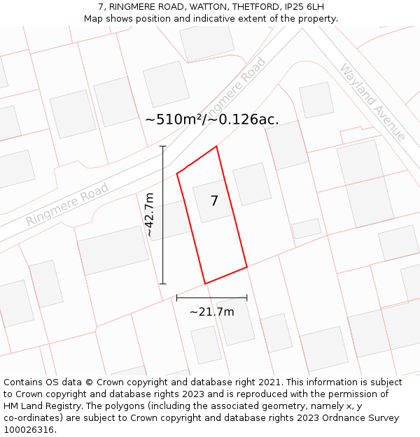 7, RINGMERE ROAD, WATTON, THETFORD, IP25 6LH: Plot and title map