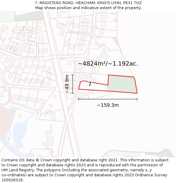 7, RINGSTEAD ROAD, HEACHAM, KING'S LYNN, PE31 7HZ: Plot and title map