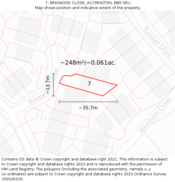 7, RINGWOOD CLOSE, ACCRINGTON, BB5 5EU: Plot and title map