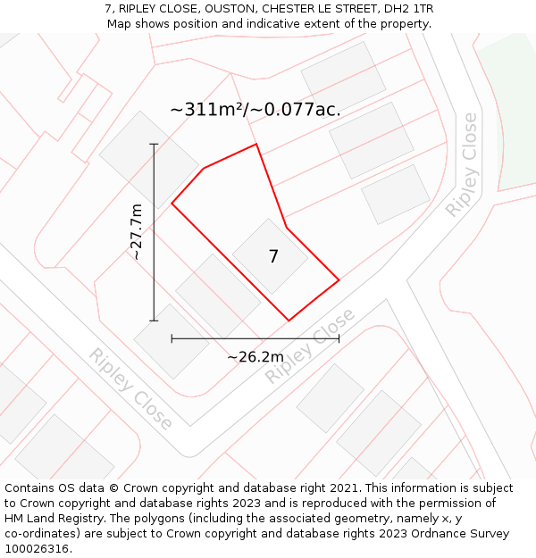 7, RIPLEY CLOSE, OUSTON, CHESTER LE STREET, DH2 1TR: Plot and title map