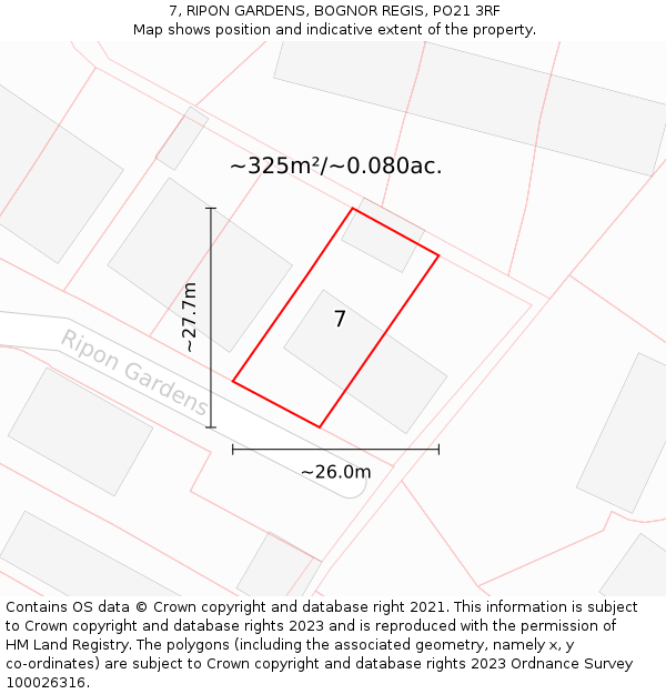 7, RIPON GARDENS, BOGNOR REGIS, PO21 3RF: Plot and title map