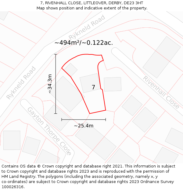 7, RIVENHALL CLOSE, LITTLEOVER, DERBY, DE23 3HT: Plot and title map