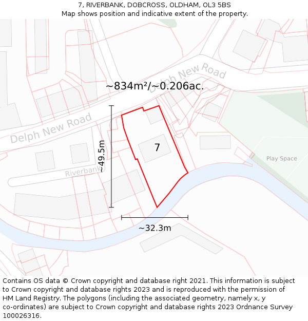 7, RIVERBANK, DOBCROSS, OLDHAM, OL3 5BS: Plot and title map