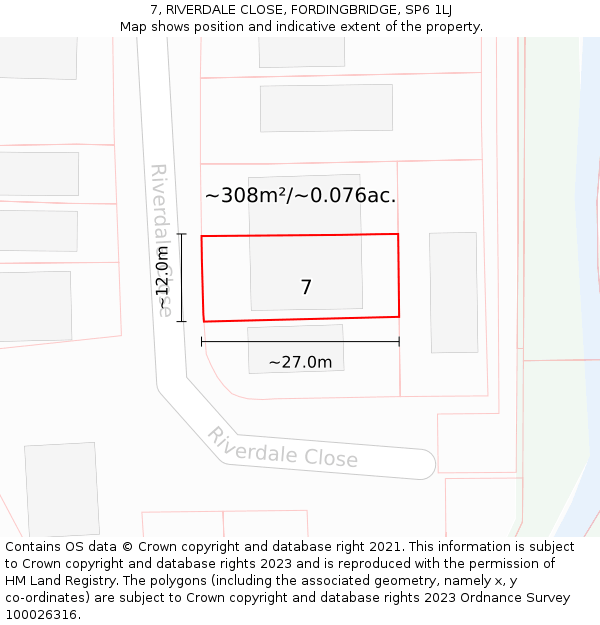 7, RIVERDALE CLOSE, FORDINGBRIDGE, SP6 1LJ: Plot and title map