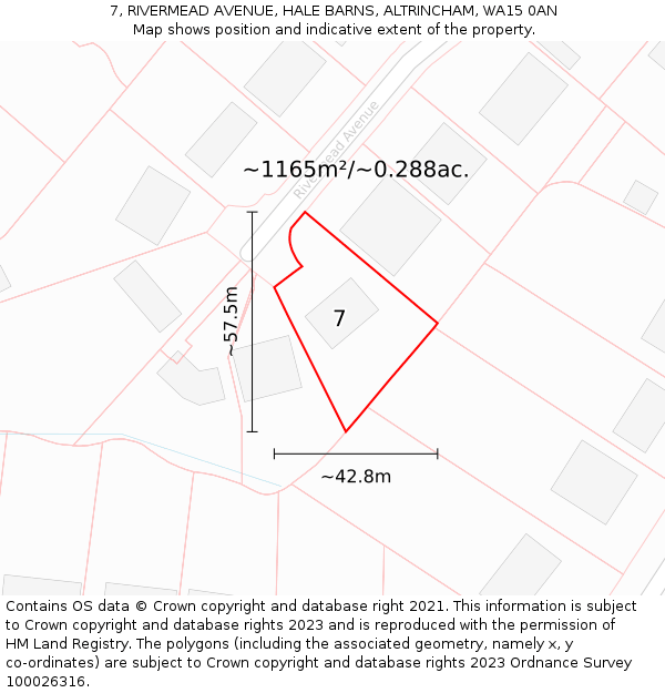 7, RIVERMEAD AVENUE, HALE BARNS, ALTRINCHAM, WA15 0AN: Plot and title map