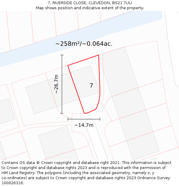 7, RIVERSIDE CLOSE, CLEVEDON, BS21 7UU: Plot and title map