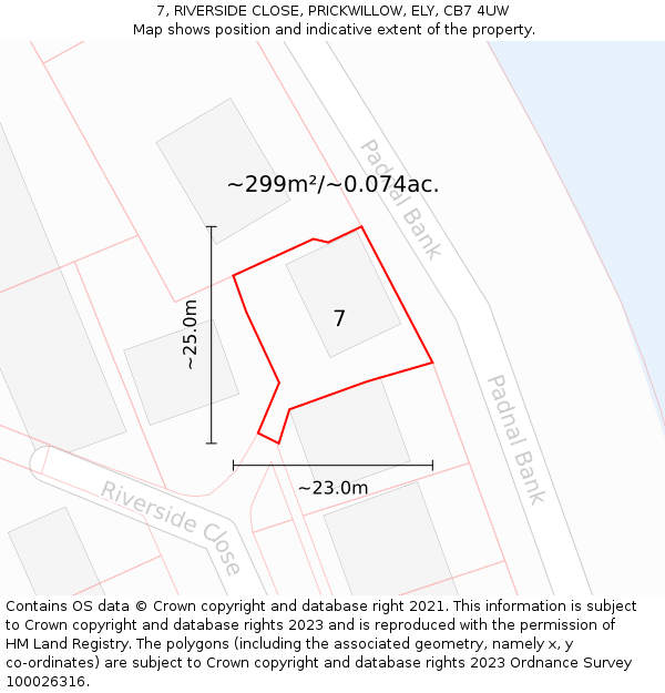 7, RIVERSIDE CLOSE, PRICKWILLOW, ELY, CB7 4UW: Plot and title map