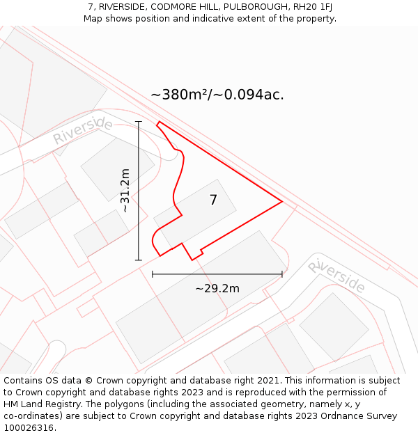 7, RIVERSIDE, CODMORE HILL, PULBOROUGH, RH20 1FJ: Plot and title map