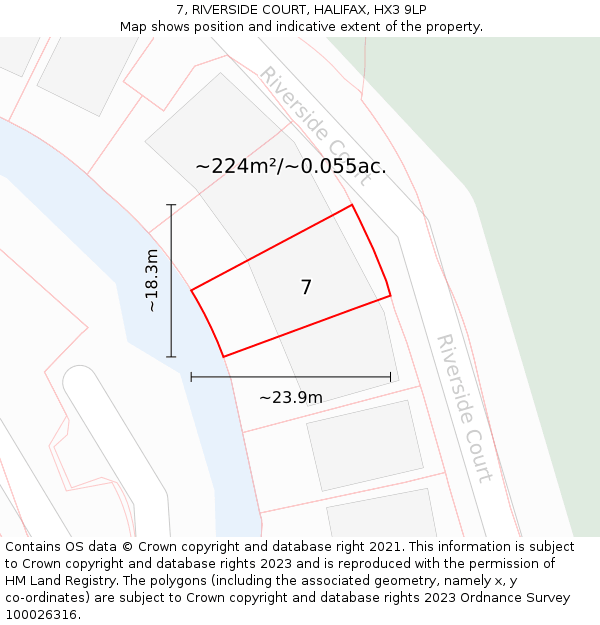 7, RIVERSIDE COURT, HALIFAX, HX3 9LP: Plot and title map