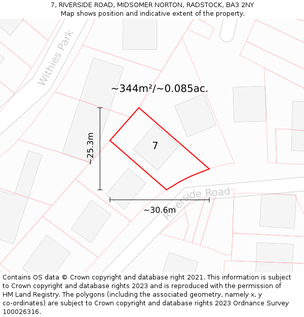 7, RIVERSIDE ROAD, MIDSOMER NORTON, RADSTOCK, BA3 2NY: Plot and title map