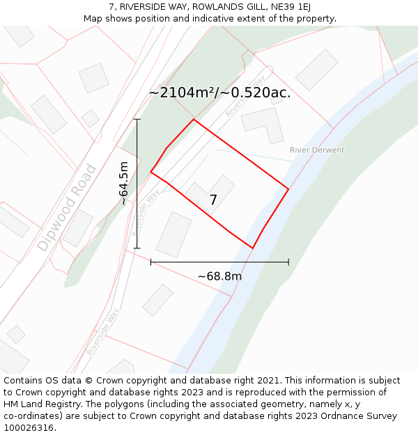 7, RIVERSIDE WAY, ROWLANDS GILL, NE39 1EJ: Plot and title map