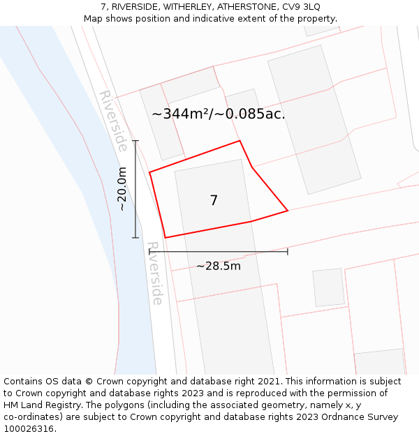 7, RIVERSIDE, WITHERLEY, ATHERSTONE, CV9 3LQ: Plot and title map
