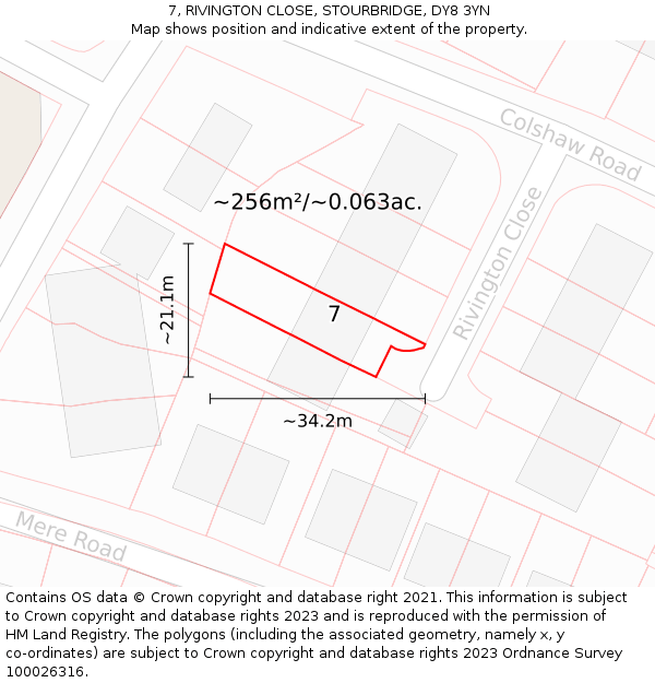 7, RIVINGTON CLOSE, STOURBRIDGE, DY8 3YN: Plot and title map