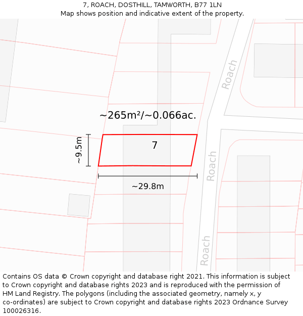 7, ROACH, DOSTHILL, TAMWORTH, B77 1LN: Plot and title map