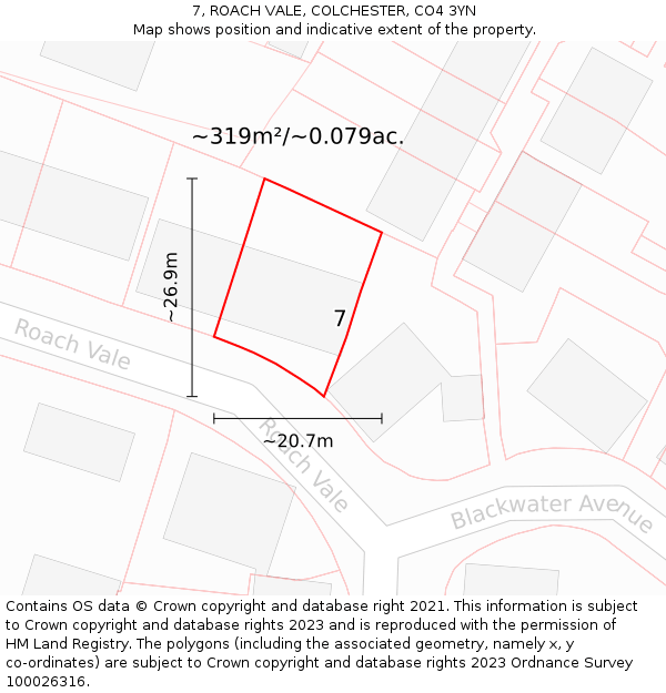 7, ROACH VALE, COLCHESTER, CO4 3YN: Plot and title map
