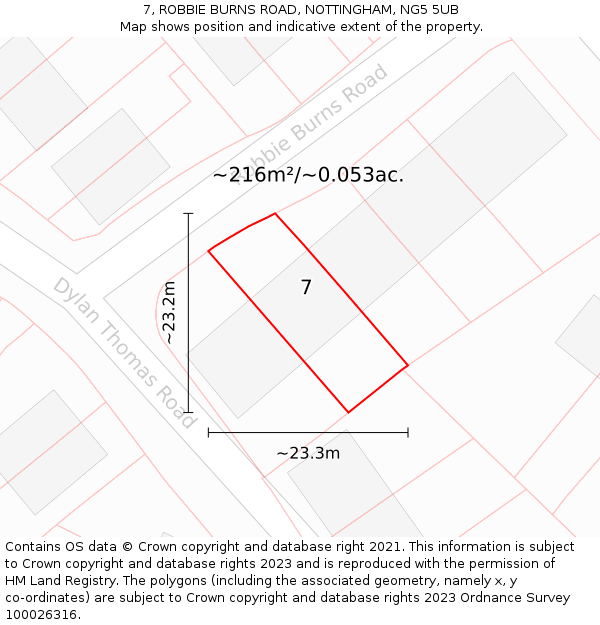 7, ROBBIE BURNS ROAD, NOTTINGHAM, NG5 5UB: Plot and title map
