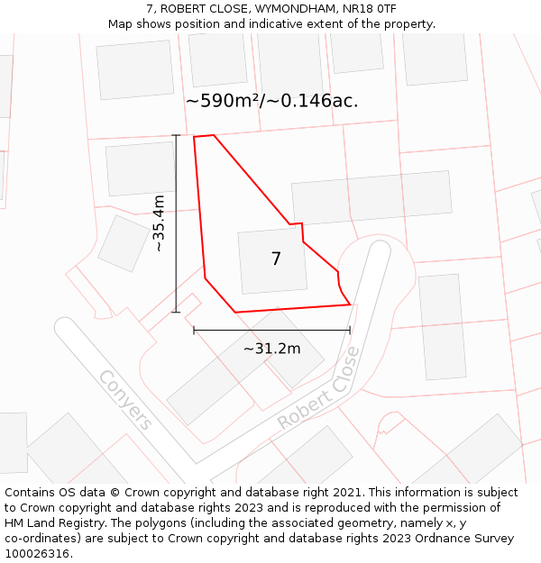 7, ROBERT CLOSE, WYMONDHAM, NR18 0TF: Plot and title map
