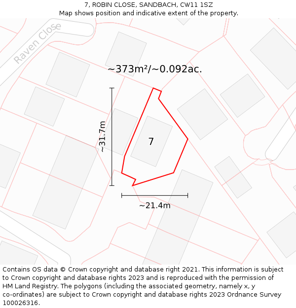 7, ROBIN CLOSE, SANDBACH, CW11 1SZ: Plot and title map