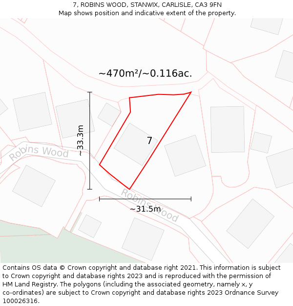 7, ROBINS WOOD, STANWIX, CARLISLE, CA3 9FN: Plot and title map