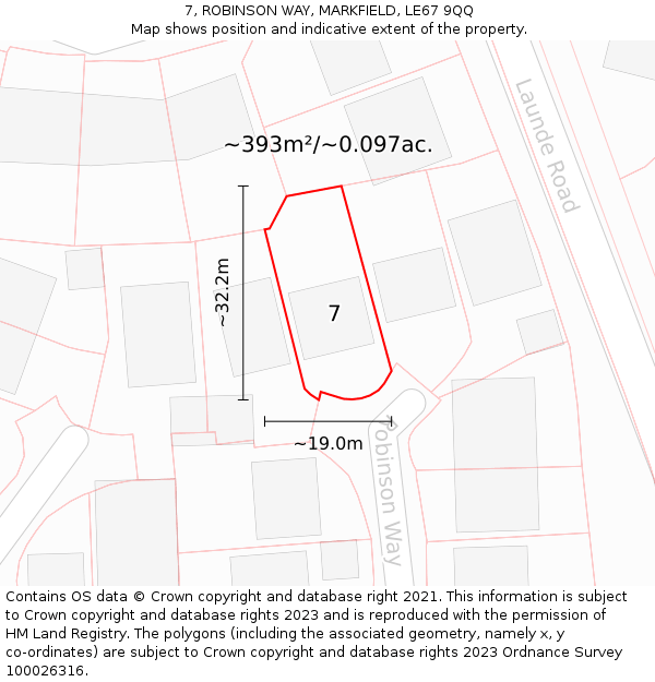 7, ROBINSON WAY, MARKFIELD, LE67 9QQ: Plot and title map