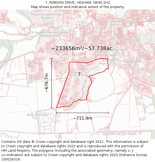 7, ROBSON DRIVE, HEXHAM, NE46 2HZ: Plot and title map
