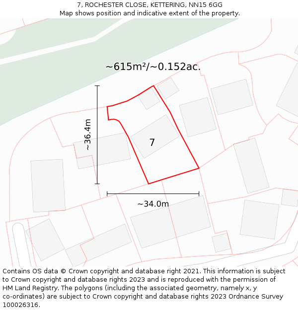 7, ROCHESTER CLOSE, KETTERING, NN15 6GG: Plot and title map
