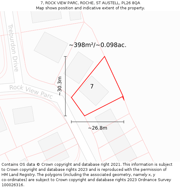 7, ROCK VIEW PARC, ROCHE, ST AUSTELL, PL26 8QA: Plot and title map
