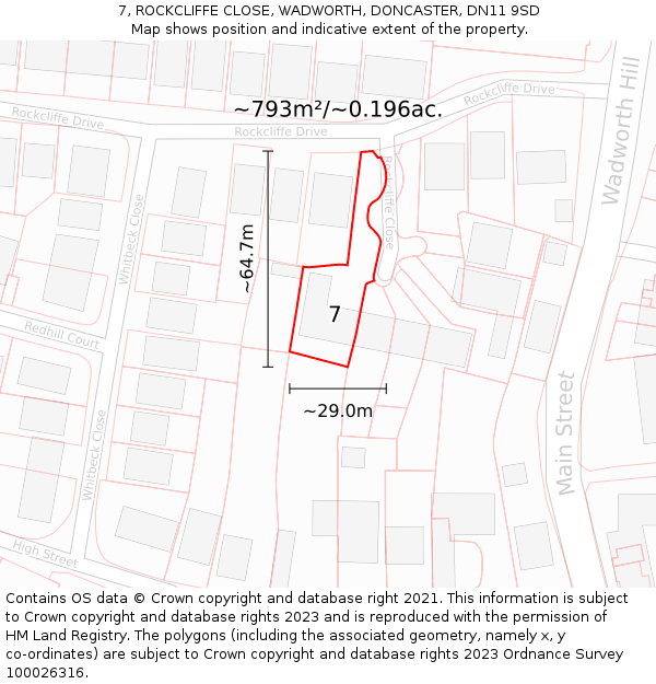 7, ROCKCLIFFE CLOSE, WADWORTH, DONCASTER, DN11 9SD: Plot and title map