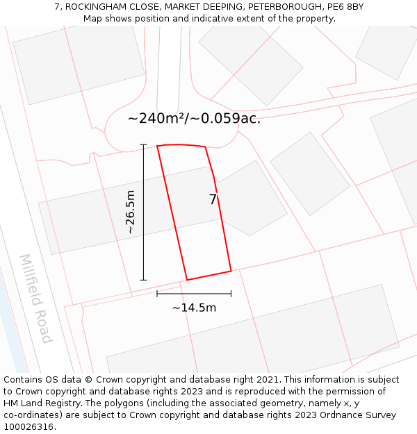 7, ROCKINGHAM CLOSE, MARKET DEEPING, PETERBOROUGH, PE6 8BY: Plot and title map