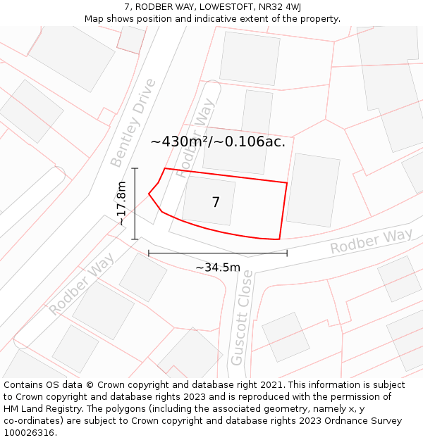 7, RODBER WAY, LOWESTOFT, NR32 4WJ: Plot and title map