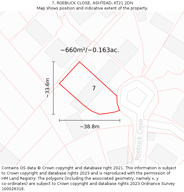 7, ROEBUCK CLOSE, ASHTEAD, KT21 2DN: Plot and title map