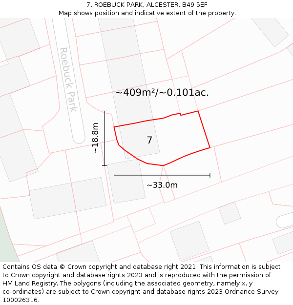 7, ROEBUCK PARK, ALCESTER, B49 5EF: Plot and title map
